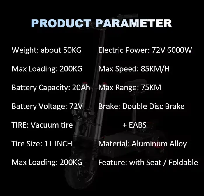Trottinette électrique à double moteur haute puissance 6000W