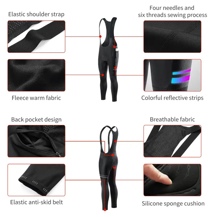 WOSAWE-Pantalon de Cyclisme Thermique Rembourré pour Homme, Collants de Vélo de Route, Bavoir Long, 