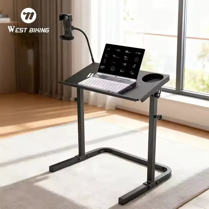 Bureau de cyclisme en acier carbone noir avec hauteur réglable et surface antidérapante pour entraîneur de vélo et support ordinateur portable à domicile