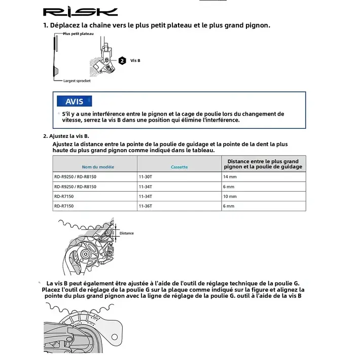 Outil de réglage du dérailleur arrière électrique 12T 1/2 RISK pour vélo de route