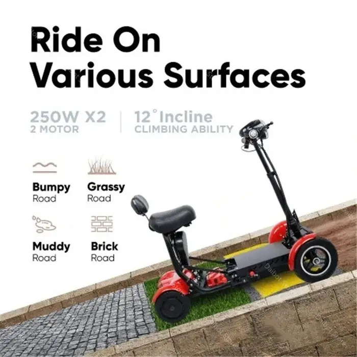 Trottinette Électrique Pliable à Quatre Roues pour Homme et Femme, Scooter de Mobilité, Moteur de Touriste, 250W