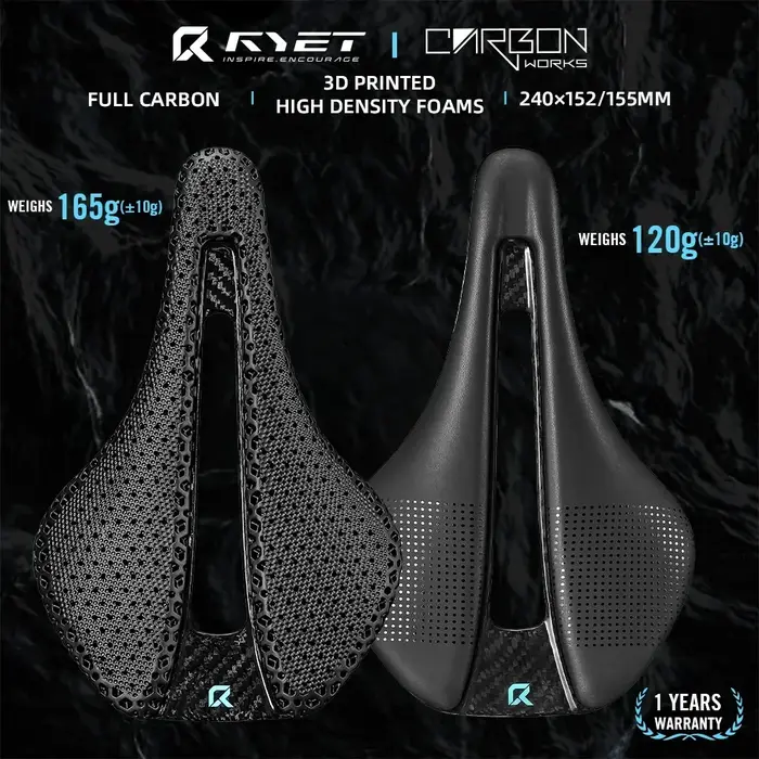 RYET 3D imprimé 155mm selle de vélo entièrement en carbone 7x9 ultraléger 120g siège