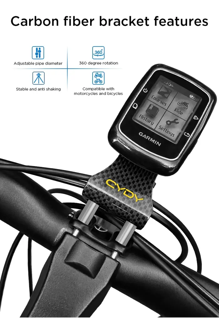 CYDY – support Garmin Bryton Wahoo en carbone pour guidon d'ordinateur de vélo avant vtt