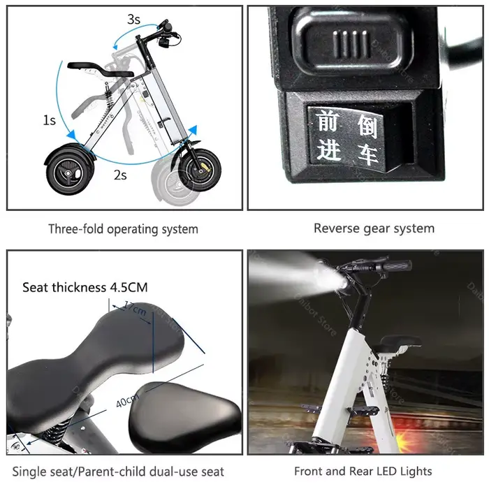 Nouveau Scooter électrique adulte pliant à 3 roues avec siège 36V 350W Tricycle
