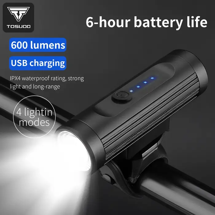 TOSUOD phare de Scooter 600 Lumens 2500mAh IPX4 étanche 4 Modes