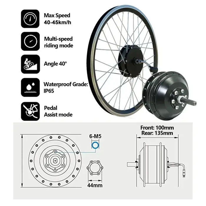 Moteur de moyeu de vélo électrique 36V 48V 250W 350W 500W 2000W 20 24 26 27.5 28 29 pouces 700C avant arrière pour roue