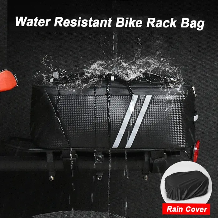 Sac de coffre de vélo 7L en polyester et PU noir avec housse de pluie étanche pour VTT et vélo de route