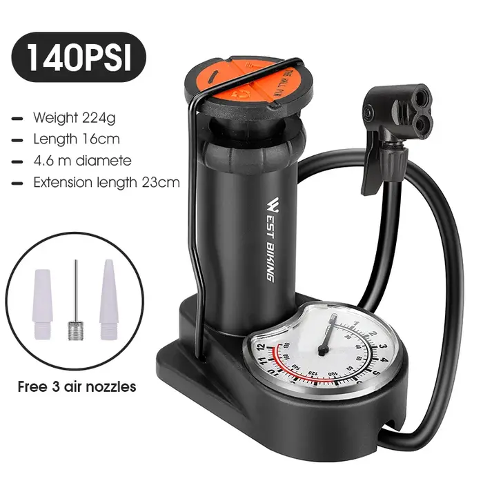 Pompe à pied West Biking haute pression 140 PSI avec manomètre numérique noir pour vélo moto scooter électrique et ballons de sport