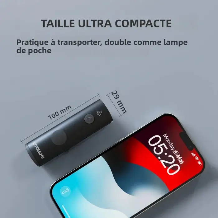 Phare de vélo VTT et route puissant 1200 Lumens en alliage d'aluminium étanche IPX6 avec batterie 2500 mAh et quatre modes d'éclairage pour cyclisme nocturne