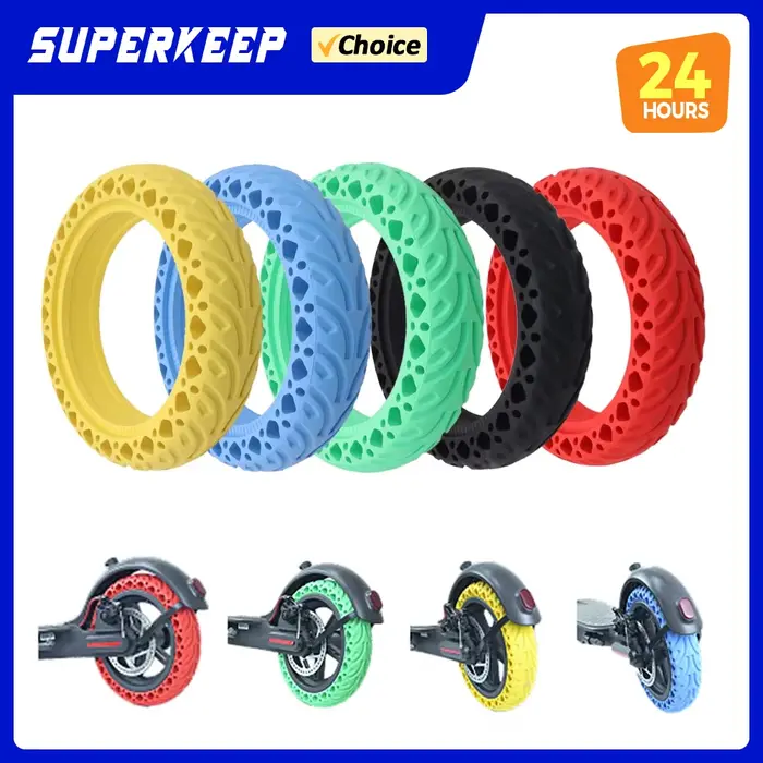 Pneu de 8.5 pouces pour Scooter électrique, amortisseur en nid d'abeille, rouge, caoutchouc solide D