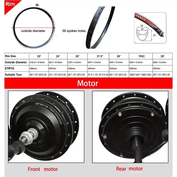 Kit de conversion de vélo électrique 36V 48V 250W 350W 500W