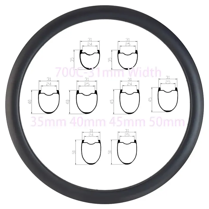 Jantes en carbone 2024, nouveau design, 380g, largeur 31mm, profondeur 35mm, 40mm, 45mm, 50mm, 700C,