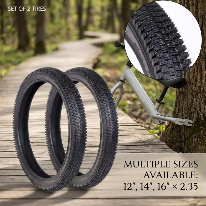 Lot de 2 pneus de vélo 12, 14, 16 x 2,35 pouces pour enfants – Pneus larges en caoutchouc pour vélos