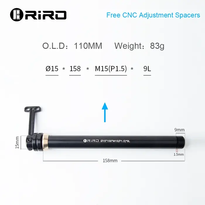 RIRO vélo caché dégagement rapide baril tige d'arbre 12/15MM ultraléger en alliage d'aluminium QR vtt