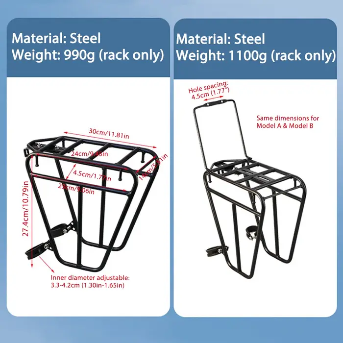 Porte-bagages pour VTT en acier robuste haute capacité 25kg avec protection anti-usure pour transport d'outils et sacs lors de trajets quotidiens ou longues randonnées