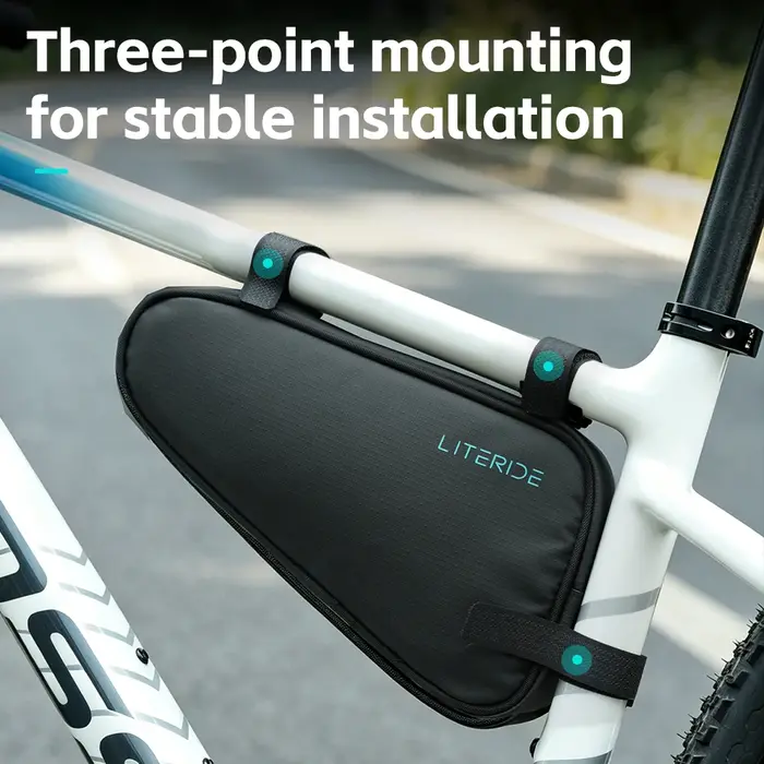 LITERIDE 1.2L Sacoche de vélo à poches latérales en sergé ToxturoTube, sac triangulaire, sac réfléchissant pour une utilisation sans contact, accessoires de vélo