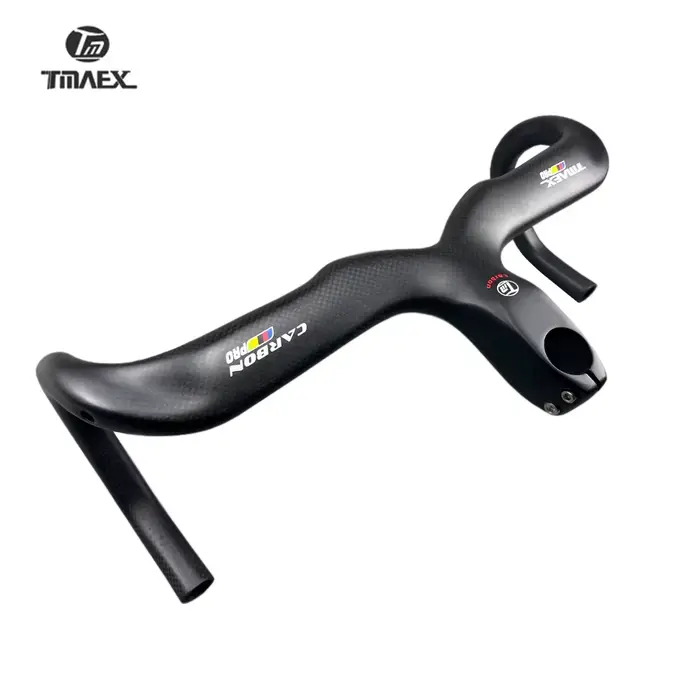 TMAEX-Guidon de vélo en carbone, ultraléger, guidon et potence intégrés, pièces de vélo de route, 3K