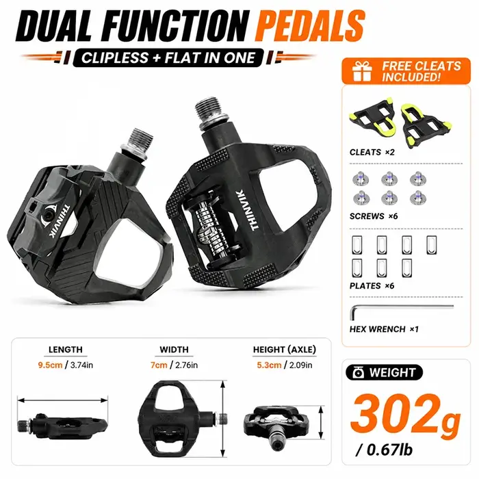 Pédales de vélo sans clip double face THINVIK SPD-SL