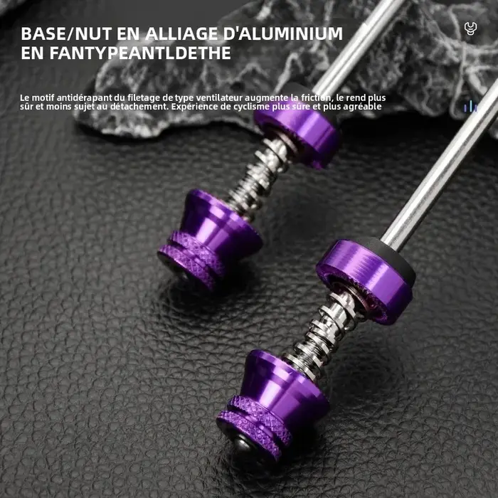 Brochettes de dégagement rapide QR pour vélo de montagne en acier et aluminium gris foncé ou rose pour moyeu avant 100 mm et arrière 135 mm