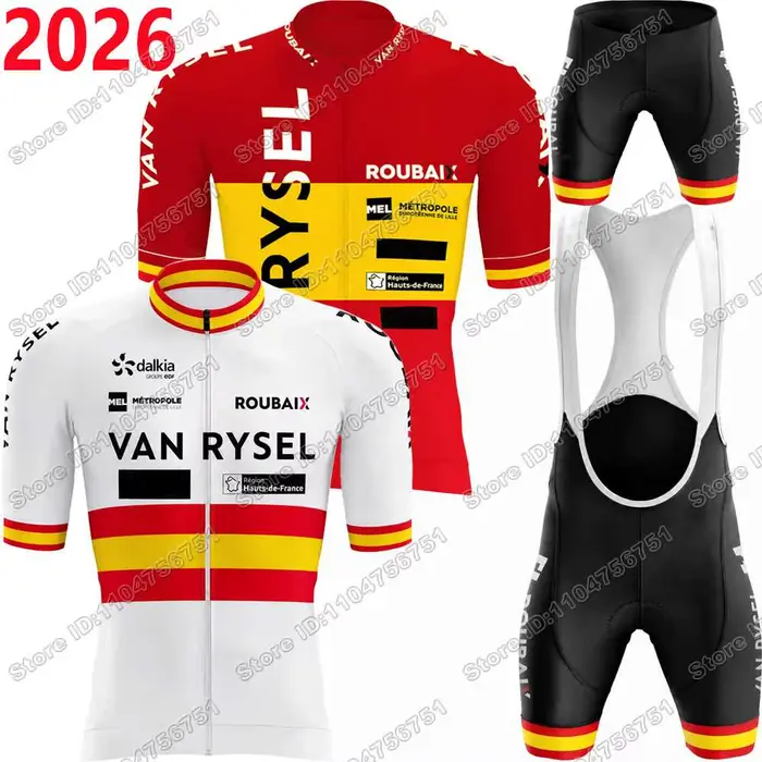 Maillot de cyclisme Équipe Van-Rysel-Roubaix 2026 ensemble de vélo de route et VTT en polyester et Lycra avec coussinet en gel respirant pour homme et femme