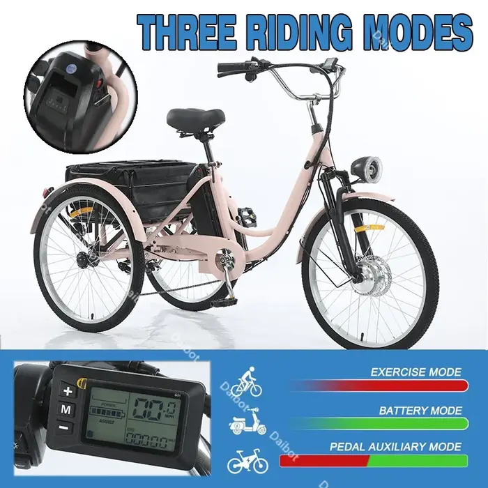 Orange 3 roues adulte vélo électrique Cargo Trike 250W avec panier arrière amovible Booster