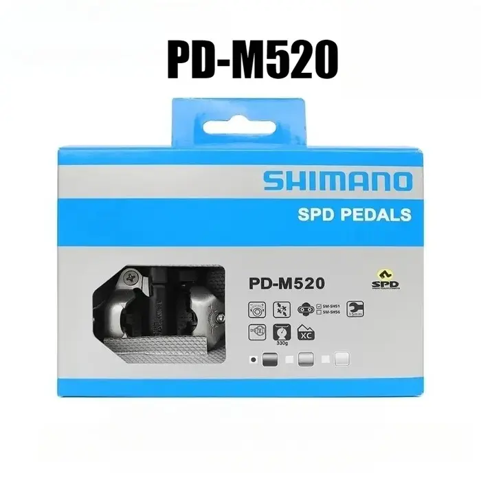 Pédales VTT Shimano PD-M520/M540 de qualité professionnelle SPD à dégagement multiple - avec caleçons SH51 pour un cyclisme durable sur sentier et en montagne