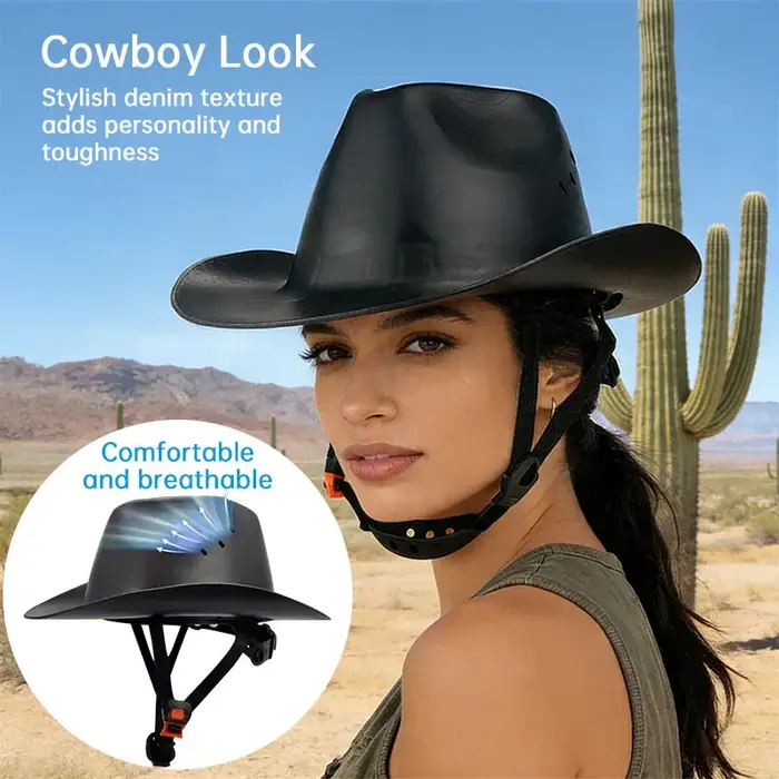 Casque de sécurité Cowboy avec lunettes intégrées, casque rigide en HDPE à visière intégrale avec orifice de ventilation pour travaux de construction, secours ferroviaire, conforme à la norme ANSI, ne