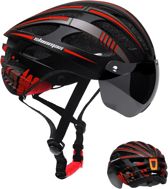 Casque de vélo Shinmax avec lumière arrière USB et lunettes UV400, léger et réglable pour hommes et 