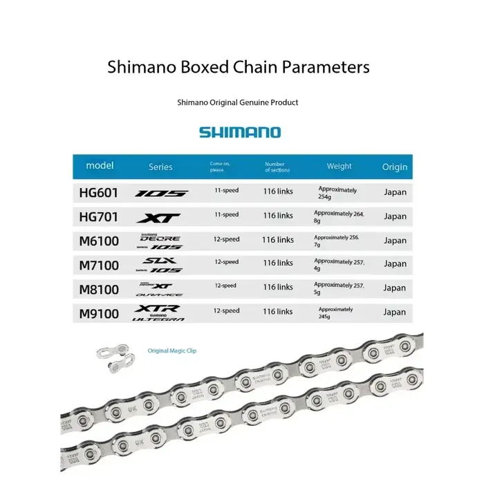 Chaîne SHIMANO 105 UT XT HG601 HG701 HG901 M6100 M7100 M8100 11/12 vitesses en boîte