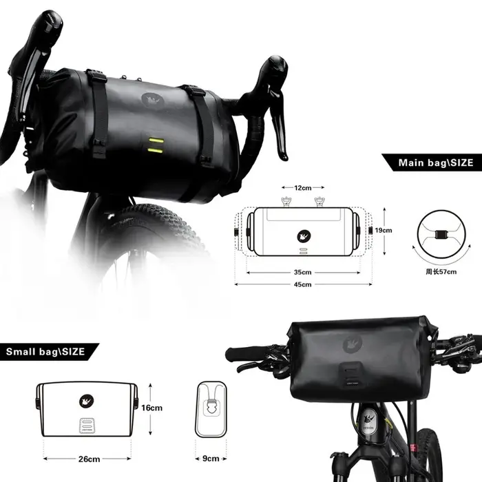 Rhinowalk Sac de Guidon de Vélo 4L-12L Étanche 2 Pièces Panier Avant Sac De Cyclisme VTT Vélo Cadre Sac Sacoche Vélo Accessoires