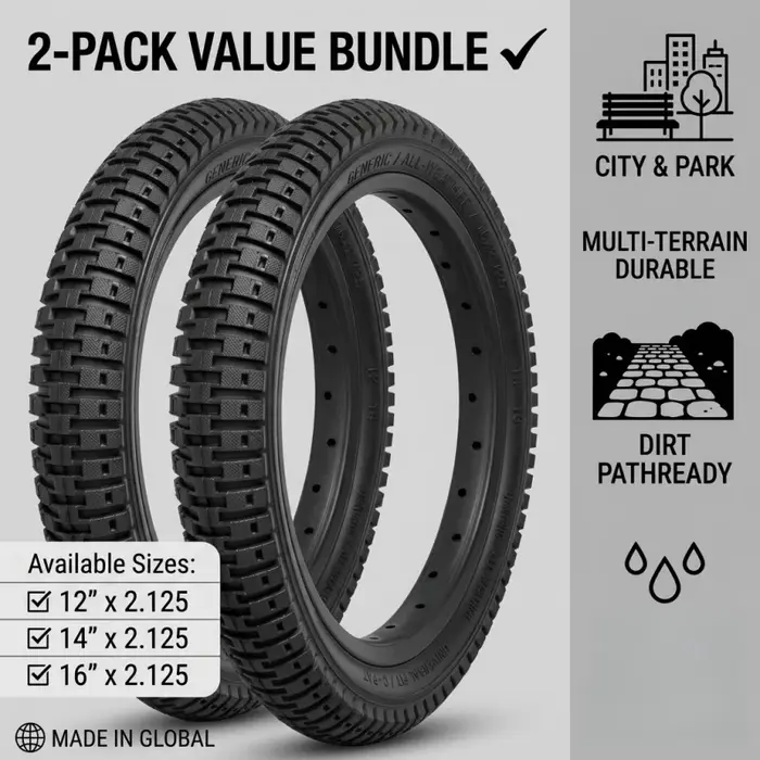 2 Pneus de Vélo 12 14 16 Pouces X 2.125