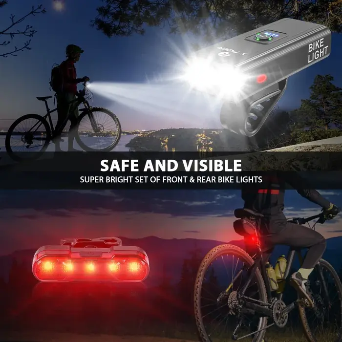 X-TIGER ensemble de feux de vélo feu avant avec feu arrière lampe de poche Rechargeable USB 6 Modes accessoires