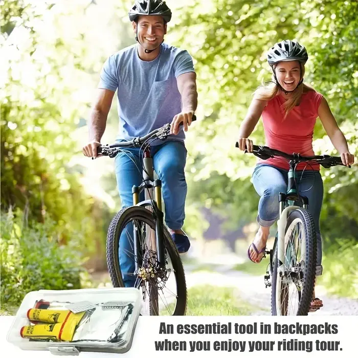 Kit de réparation de vélo avec patchs et outils vulcanisés