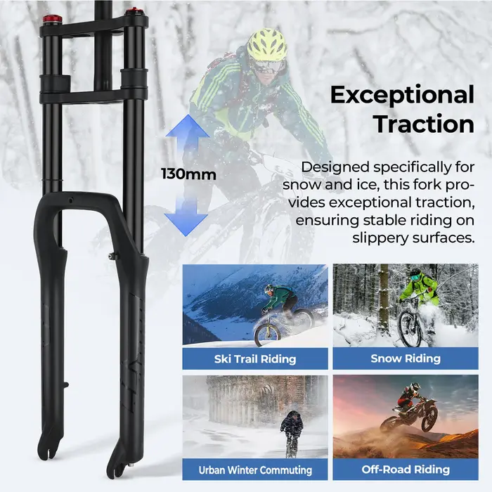 Fourche à air double suspension BOLANY 20x4.0 pouces pour vélo électrique à pneus larges, débattement de 130 mm, en alliage d'aluminium
