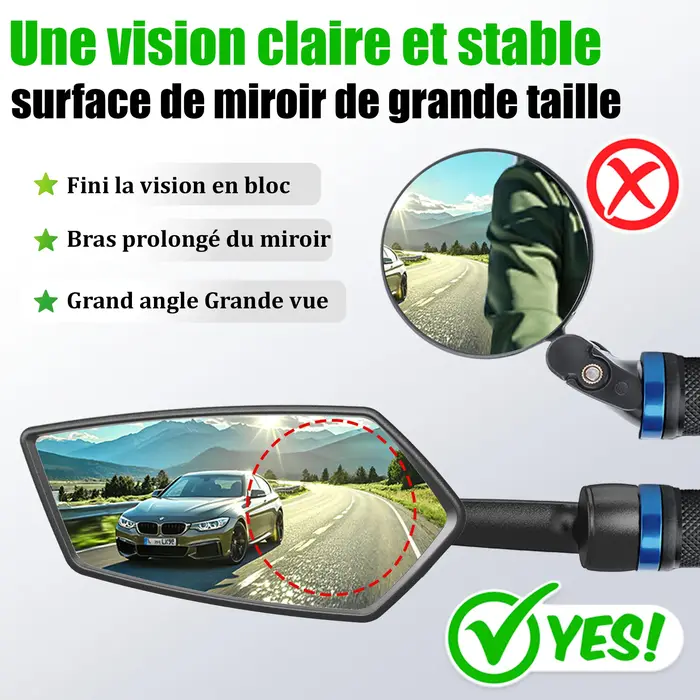 RBRL rétroviseur de vélo vtt guidon fin miroir HD grand Angle étendu Durable