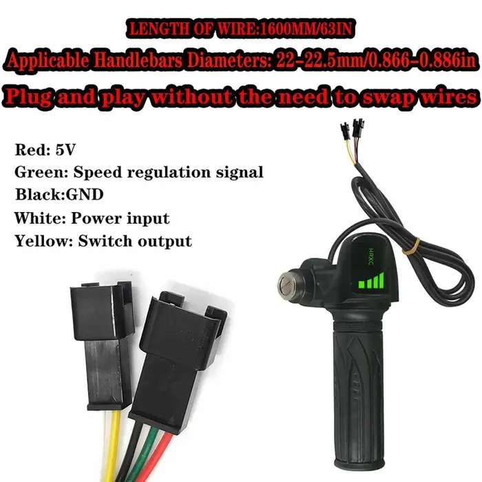 Accélérateur à poignée torsadée avec moniteur d'alimentation pour vélos électriques Ridstar série Q20/H20 48