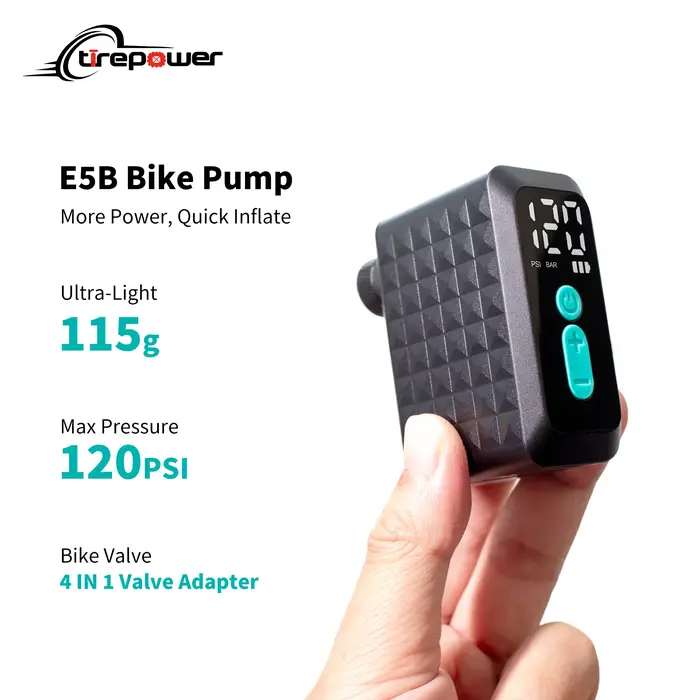 Pompe à vélo électrique 120 PSI, gonfleur de pneus avec 4 valves en 1 (Presta, Schrader, Dunlop et Clik), moteur sans balais, manomètre numérique