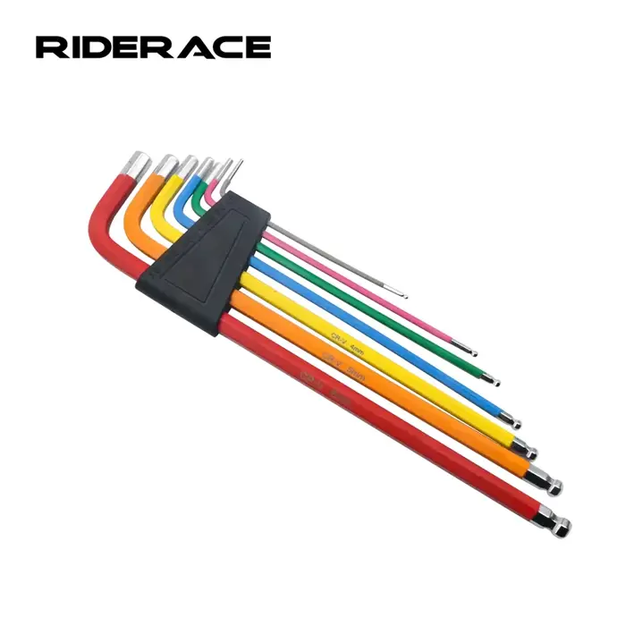 Jeu de clés Allen de vélo 7 pièces en L universel avec extrémité sphérique Torx Star pour réparation VTT et vélo de route blanc