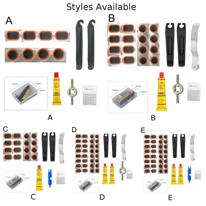 1 ensemble d'outils de réparation de pneus de vélo-ensemble de patchs de crevaison avec colle et outils (5 Versions)