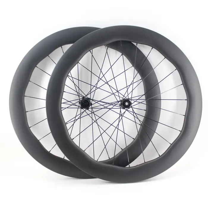 Jeu de roues en fibre de carbone UD T800 700C pour vélo de course et contre-la-montre avec freins à disque et profil ondulé Wave 60mm