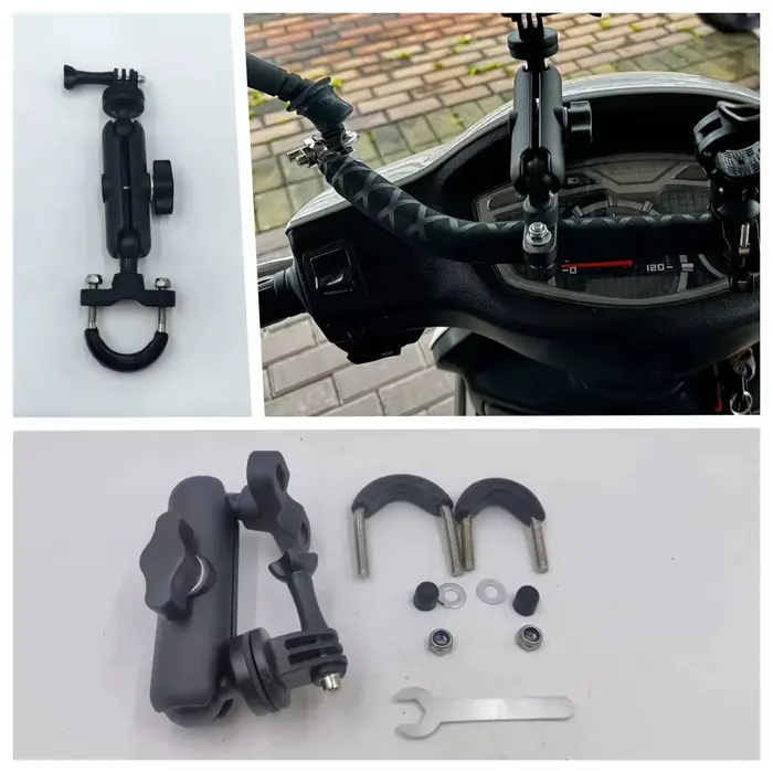 Support de caméra rotatif 360 degrés pour moto et vélo fixation guidon rétroviseur matériel fer et plastique noir pour GoPro Hero8 7 6 5 4 3 plus