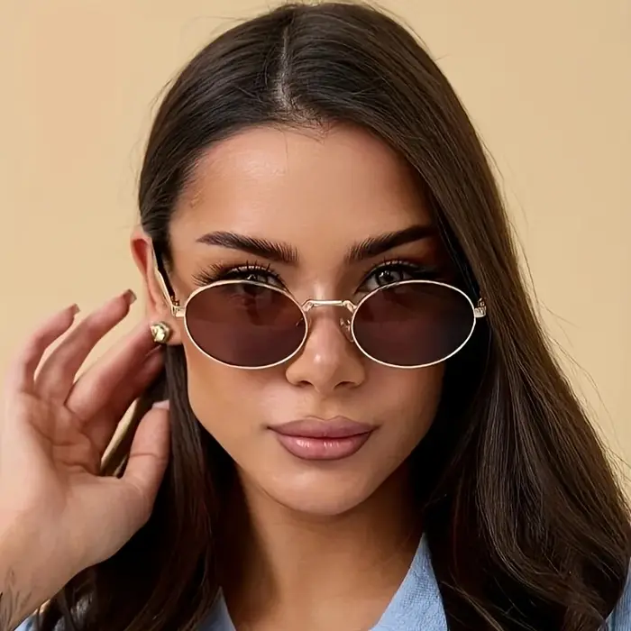 Cyclisme femme petites lunettes de soleil ovales en métal décontracté marque de mode