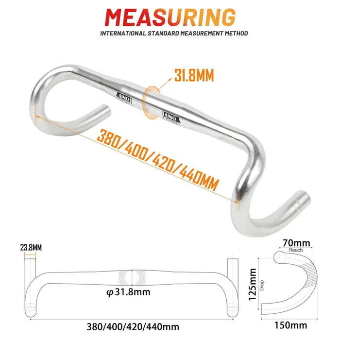 UNO – guidon de vélo de route de course ultraléger, barre courbée 25.4/31.8MM 360/380/400/420/440/46