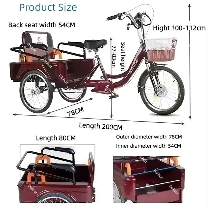 350W 48V nouveau Tricycle électrique à 3 roues vélo Cargo avec passagers pour personnes âgées famille Booster