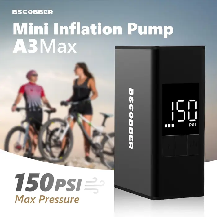 BSCOBBER Mini compresseur d'air pompe de cyclisme pour pneus de VTT gonfleur de pneu de vélo Portable avec jauge numérique 150PSI gravier