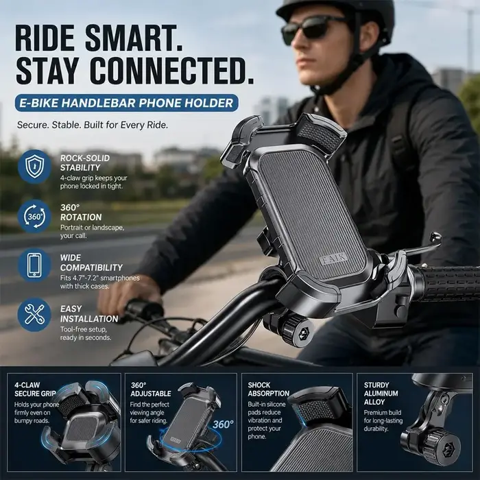Support de téléphone portable pour motos, vélos et scooters, fixation à quatre coins, verrouillage antichoc multiple