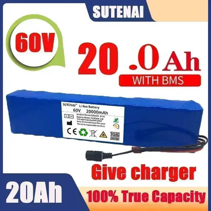 Batterie au lithium-ion 60V 100000mAH100Ah 16S2P 18650 pour vélo électrique, scooter électrique avec BMS + chargeur 67.2V