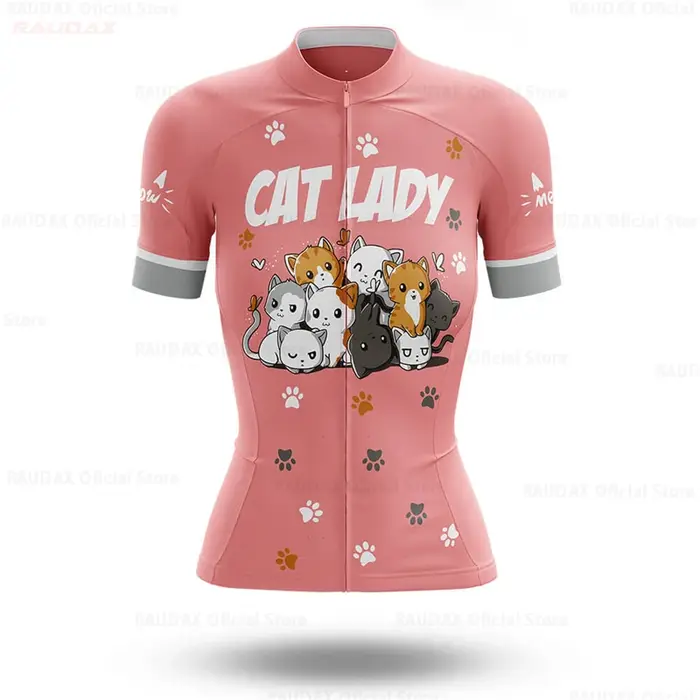 Ensemble de maillot de cyclisme pour femmes 2026 – Tenue de vélo amusante avec motif chat de dessin animé – Vêtements
