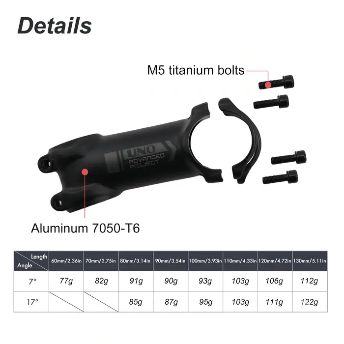 Tige de vélo VTT ultralégère en titane noir intégral Al7050 -7 ° / 17 ° Guidon 60-130 mm 31