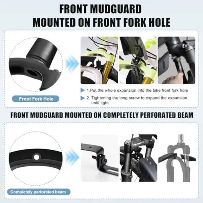 Ensemble de garde-boue de vélo avant et arrière en PP noir robuste et réglable pour VTT et route 22-27,5 pouces protection contre la boue